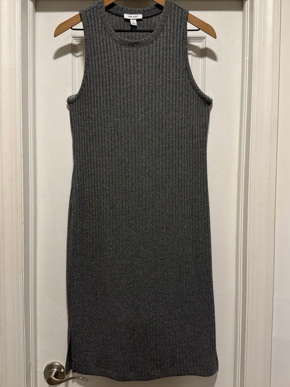 Nine West Sleeveless Ribbed Midi Dress — Dark Gray